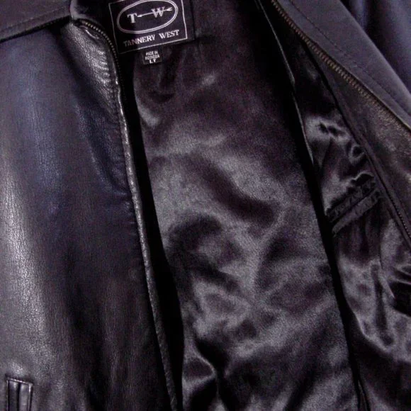 Vtg 90's Tannery West Black Leather Jacket Sz LT